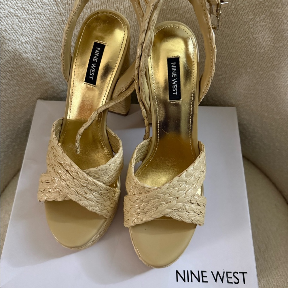 Nine West Beige Woven Wedges